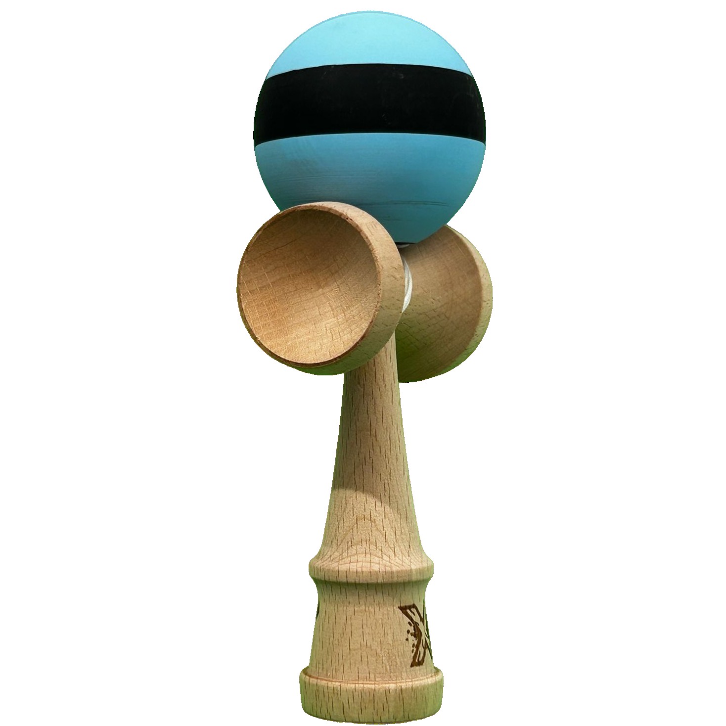 Jucarie Originala Kendama X, Profesionala, Flippy, din Lemn, 18 cm, Dungi Albastru/Negru