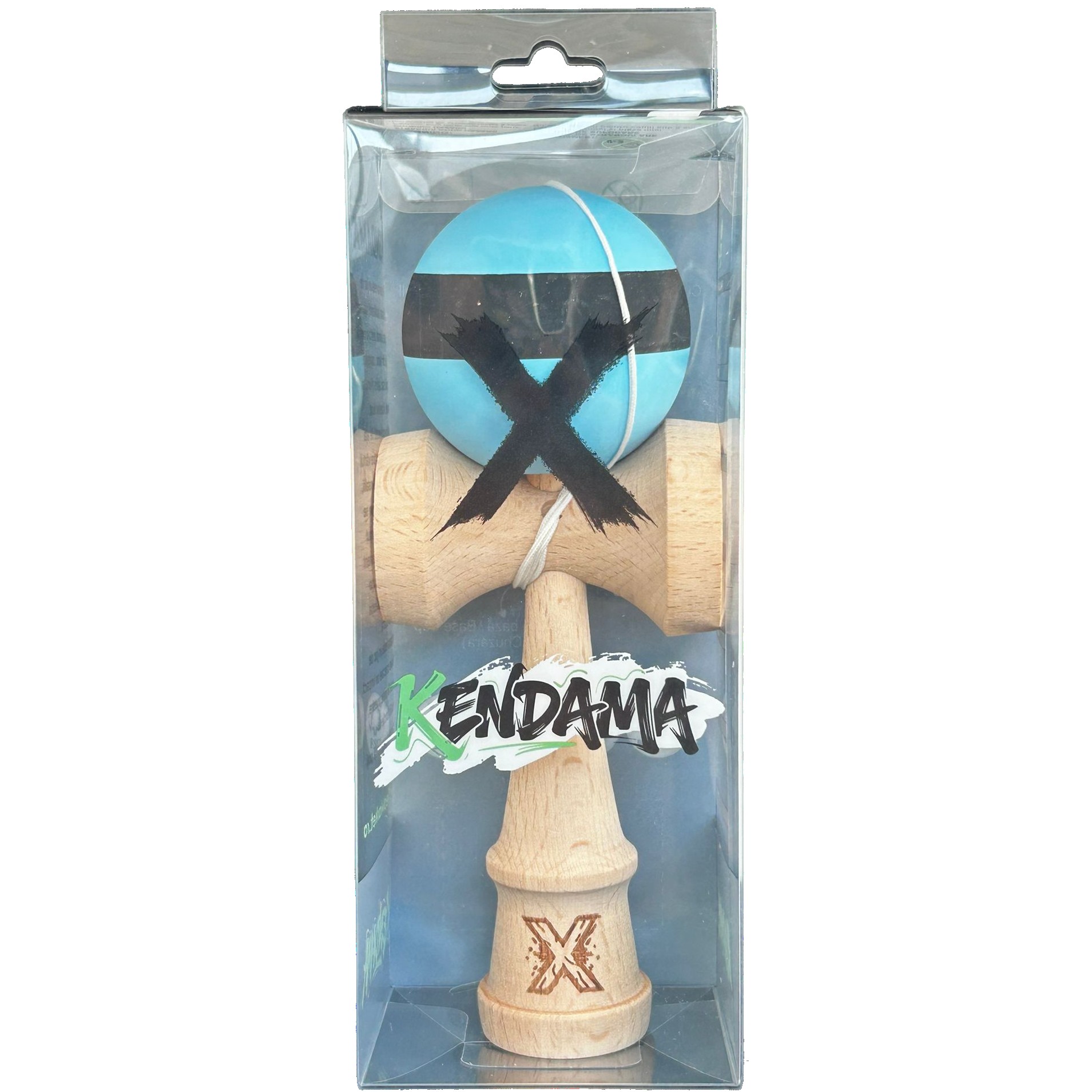 Jucarie Originala Kendama X, Profesionala, Flippy, din Lemn, 18 cm, Dungi Albastru/Negru