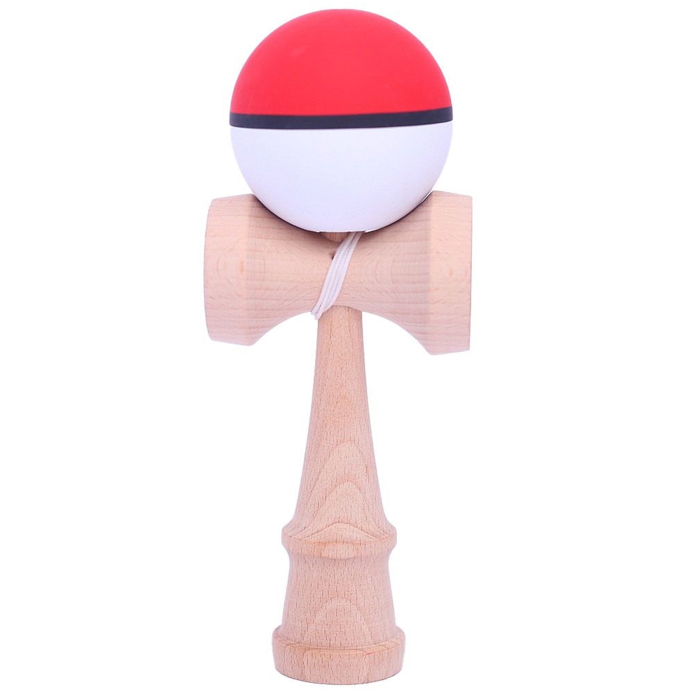 Jucarie Interactiva Kendama Profesionala, Flippy, din Lemn, 18 cm, Joc de Indemanare pentru Copii si Adulti, Model 8 Bicolor Rosu Alb