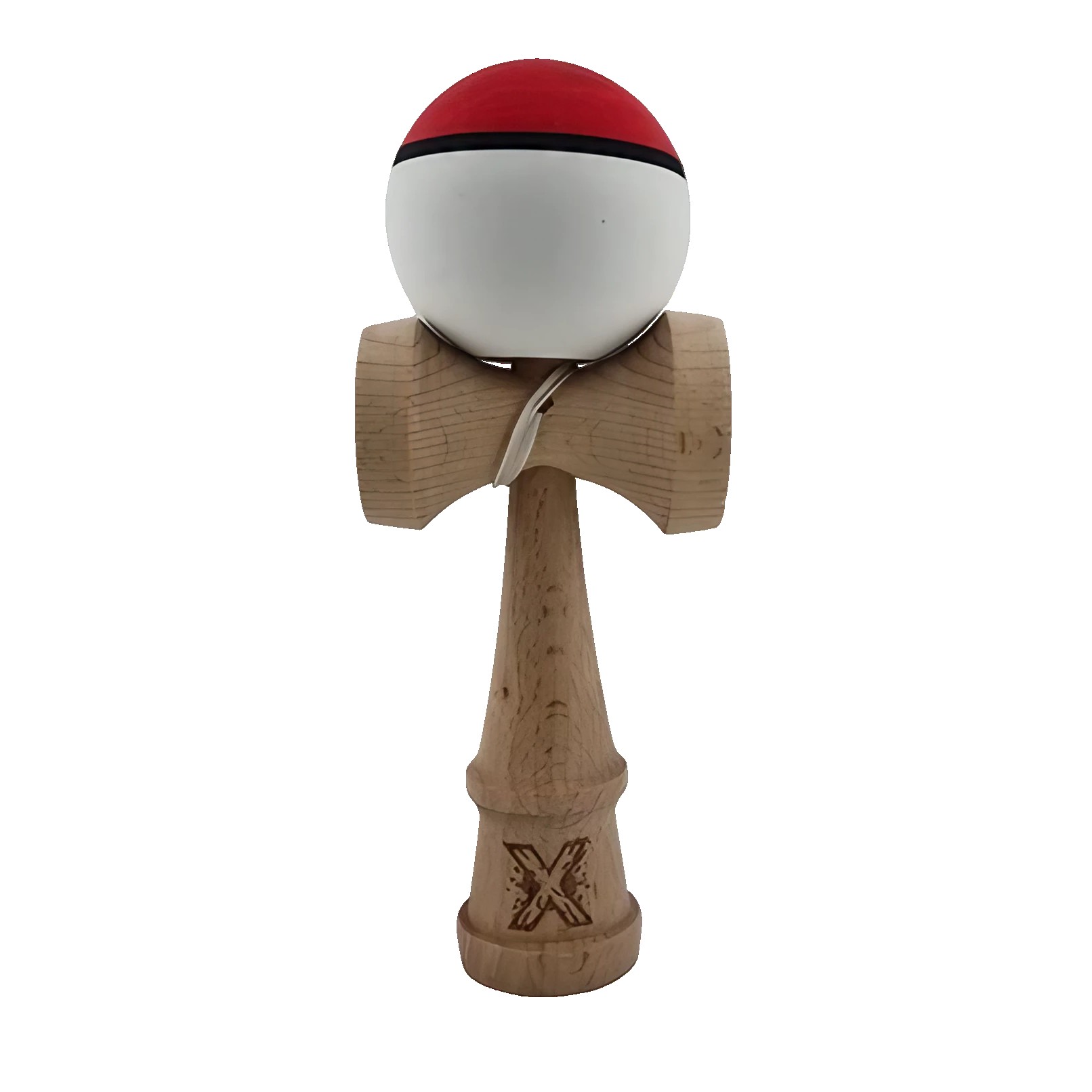 Jucarie Kendama X Originala, Profesionala, Flippy, din Lemn, Rubber Grip, 18 cm, Rosu/Alb Jucarie Kendama X Originala, Profesionala, Flippy, din Lemn, Rubber Grip, 18 cm, Rosu/Alb