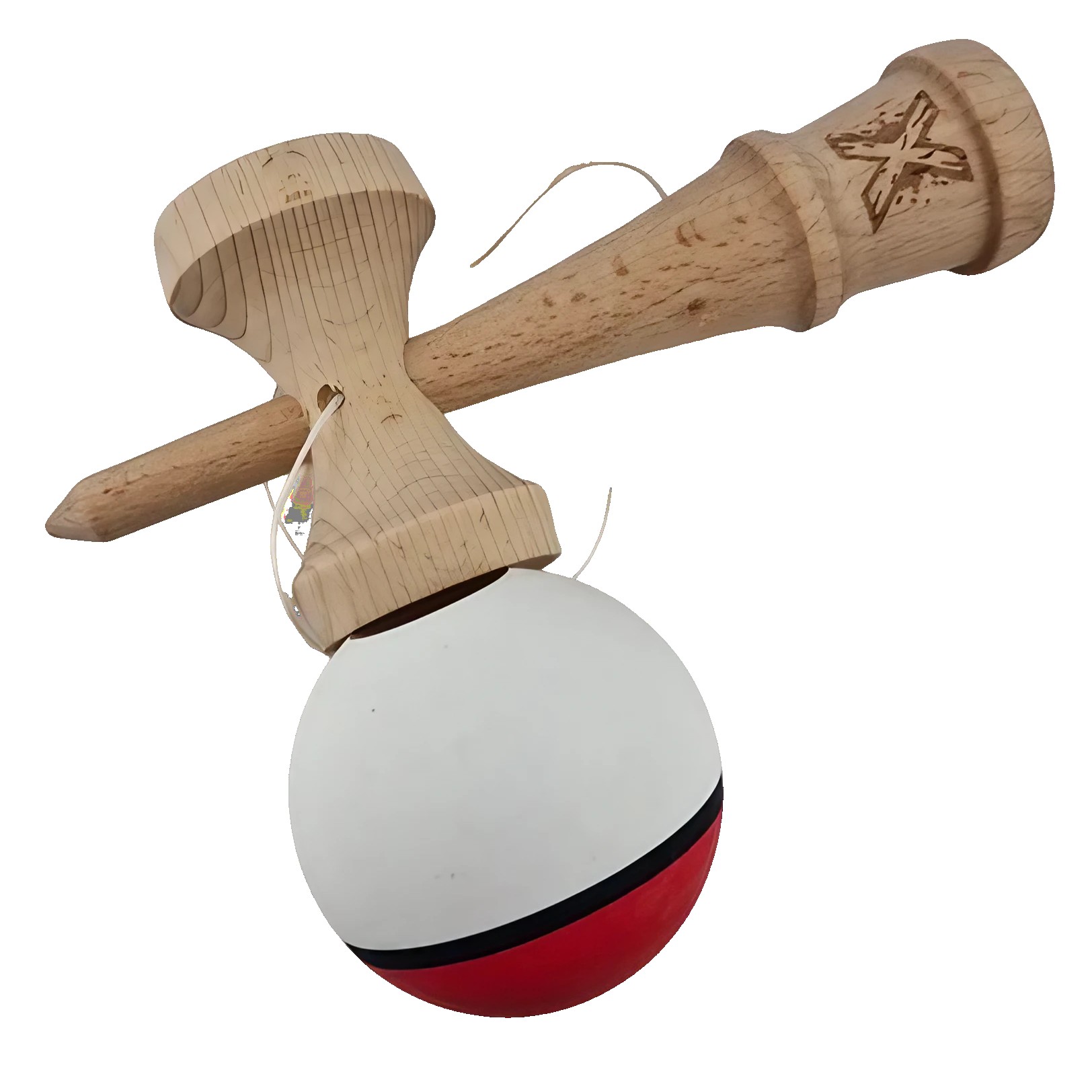 Jucarie Kendama X Originala, Profesionala, Flippy, din Lemn, Rubber Grip, 18 cm, Rosu/Alb Jucarie Kendama X Originala, Profesionala, Flippy, din Lemn, Rubber Grip, 18 cm, Rosu/Alb