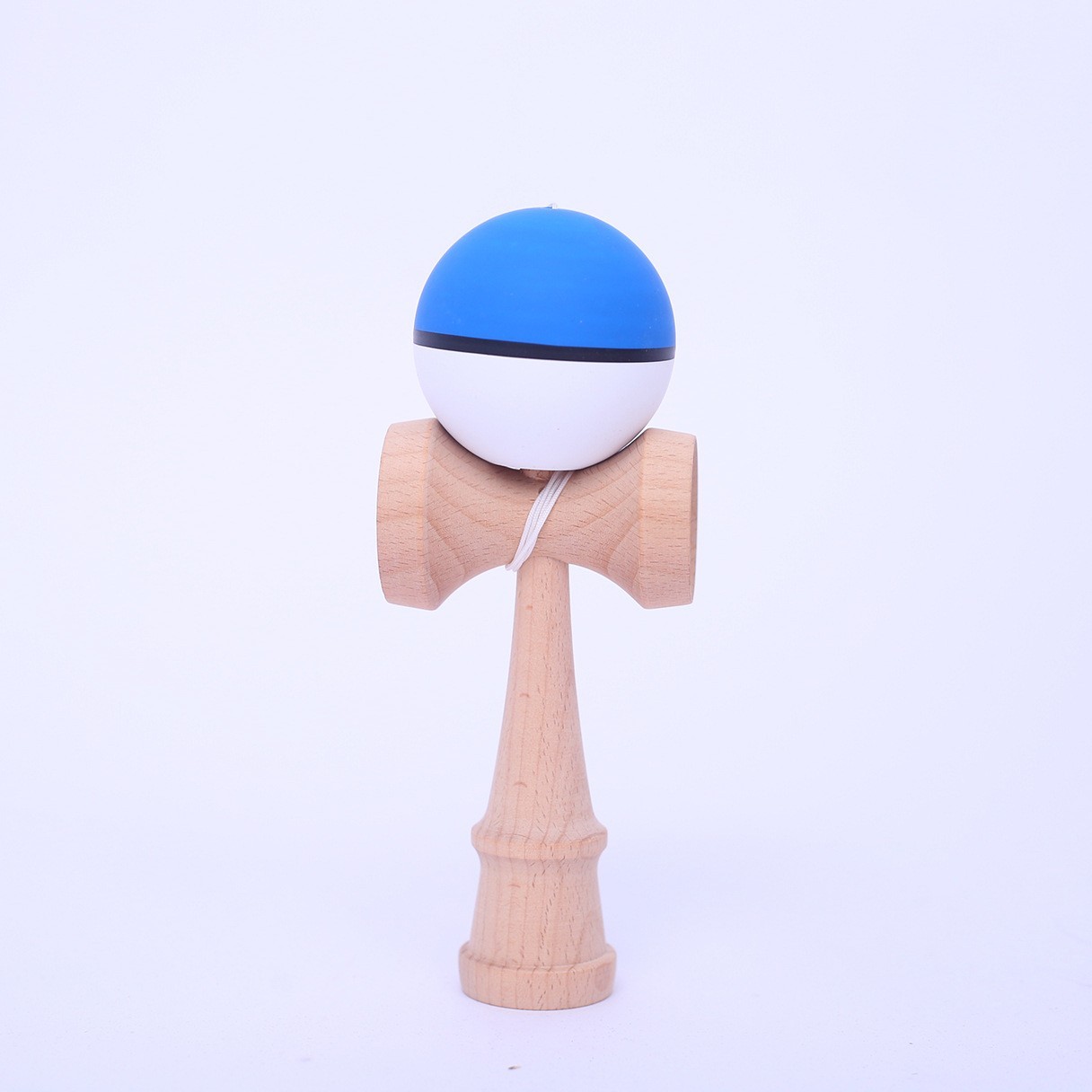 Jucarie Interactiva Kendama Profesionala, Flippy, din Lemn, 18 cm, Joc de Indemanare pentru Copii si Adulti, Model 9 Bicolor Albastru Alb
