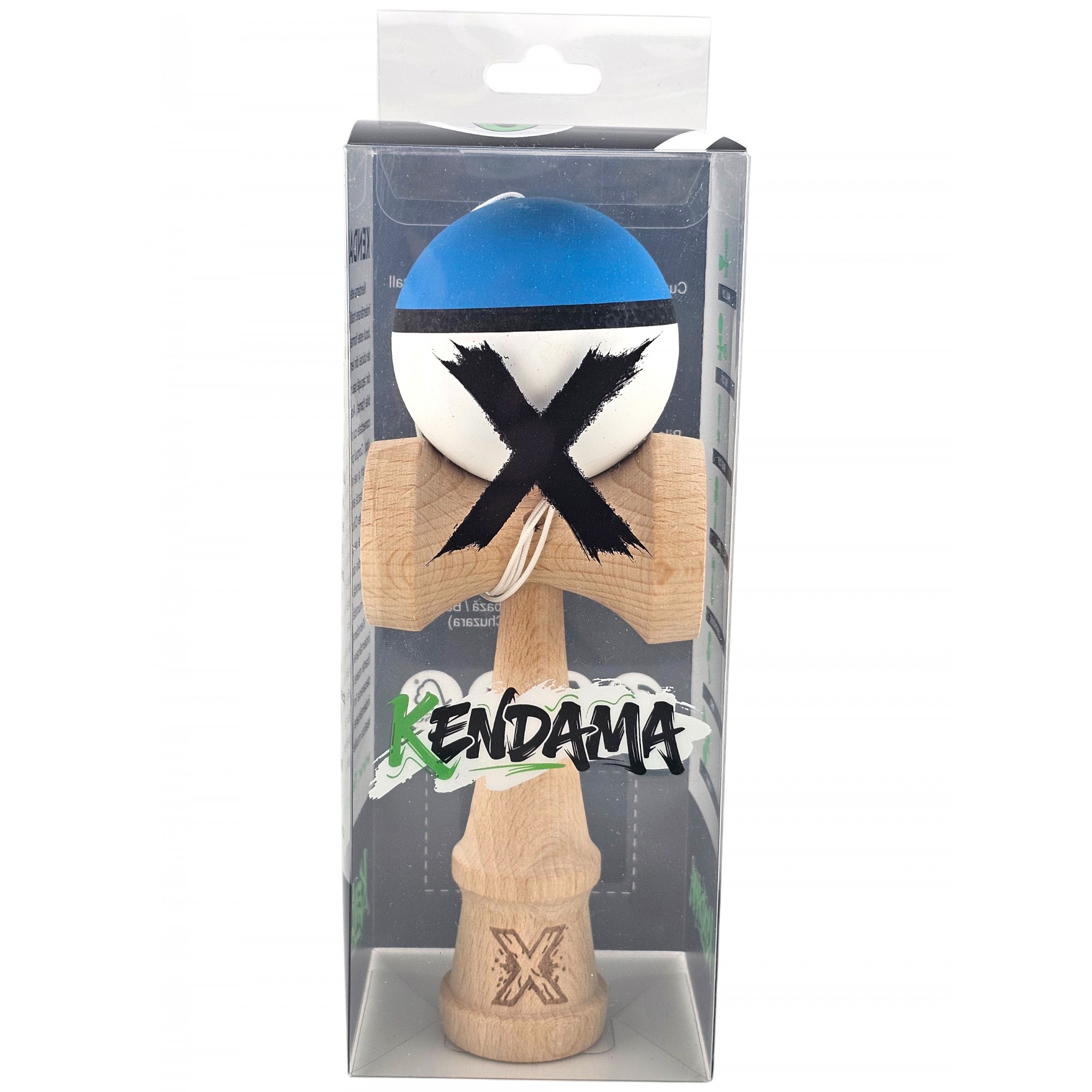 Kendama X Originala, Profesionala, Flippy, din Lemn, 18 cm, Rubber Grip, Albastru/Alb