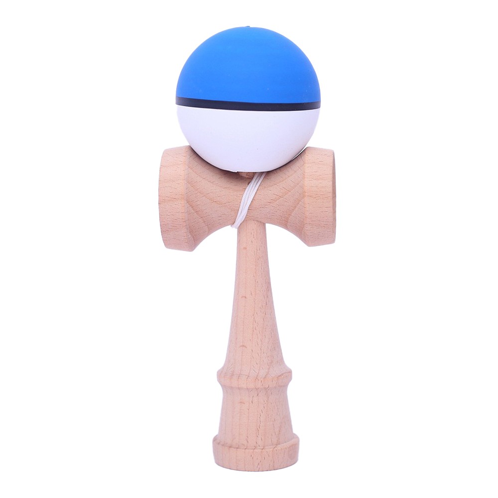 Jucarie Interactiva Kendama Profesionala, Flippy, din Lemn, 18 cm, Joc de Indemanare pentru Copii si Adulti, Model 9 Bicolor Albastru Alb