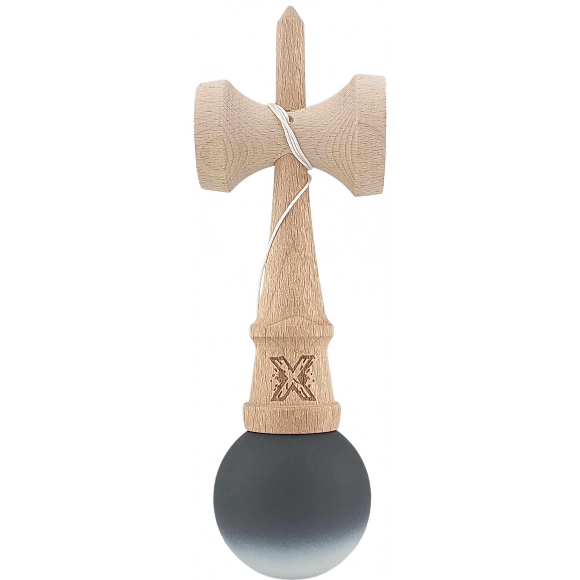 Kendama X Originala, Profesionala, Flippy, din Lemn, Rubber Grip, 18 cm, Negru/Alb