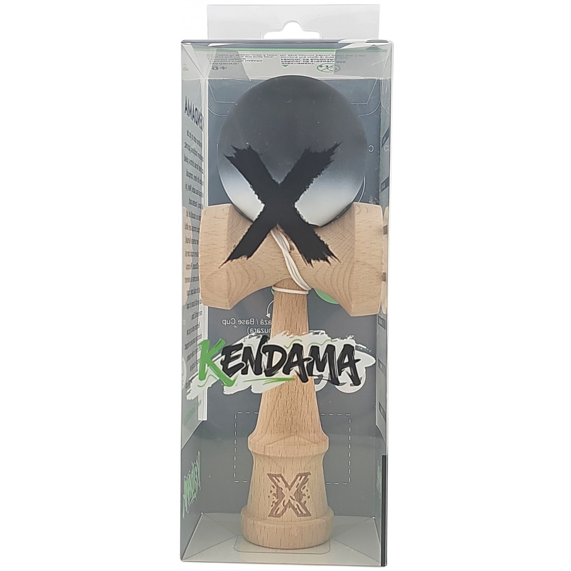Kendama X Originala, Profesionala, Flippy, din Lemn, Rubber Grip, 18 cm, Negru/Alb