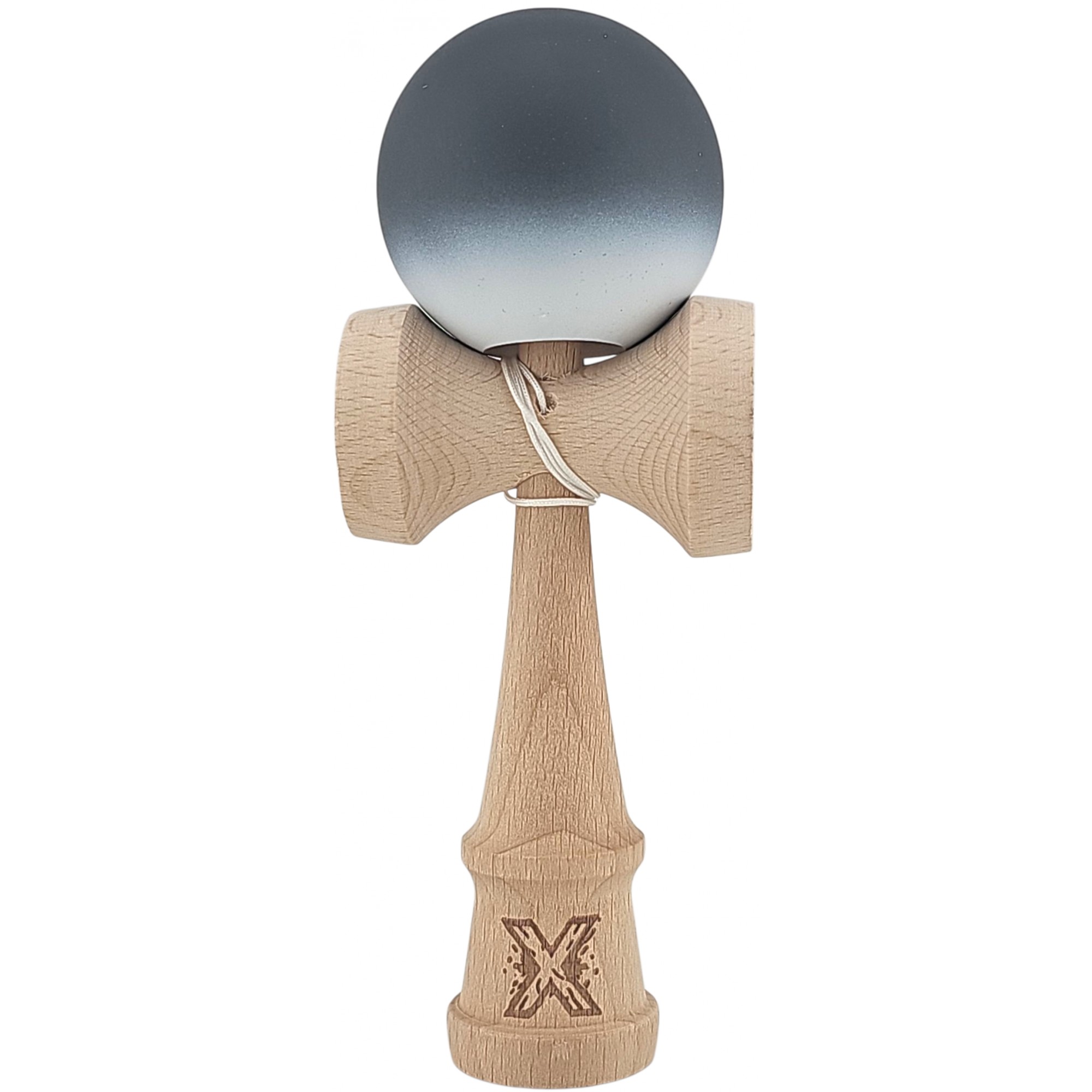 Kendama X Originala, Profesionala, Flippy, din Lemn, Rubber Grip, 18 cm, Negru/Alb