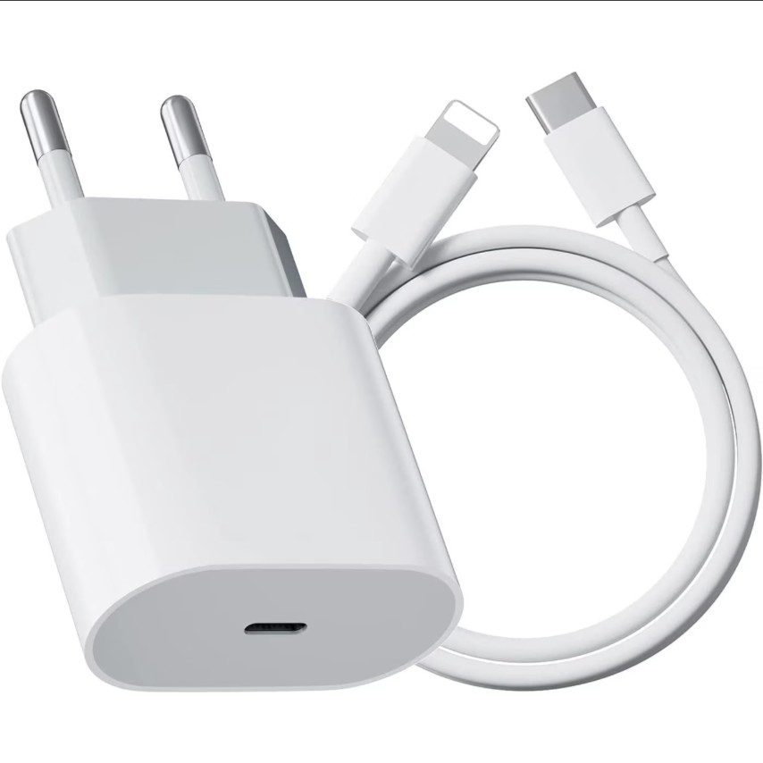 Incarcator Retea Fast Charge, Flippy, Incarcator Standard European PD20W, Compatibil cu iPhone 8-14, Cablu Fast Charge Inclus de 27W, 1m, Alb