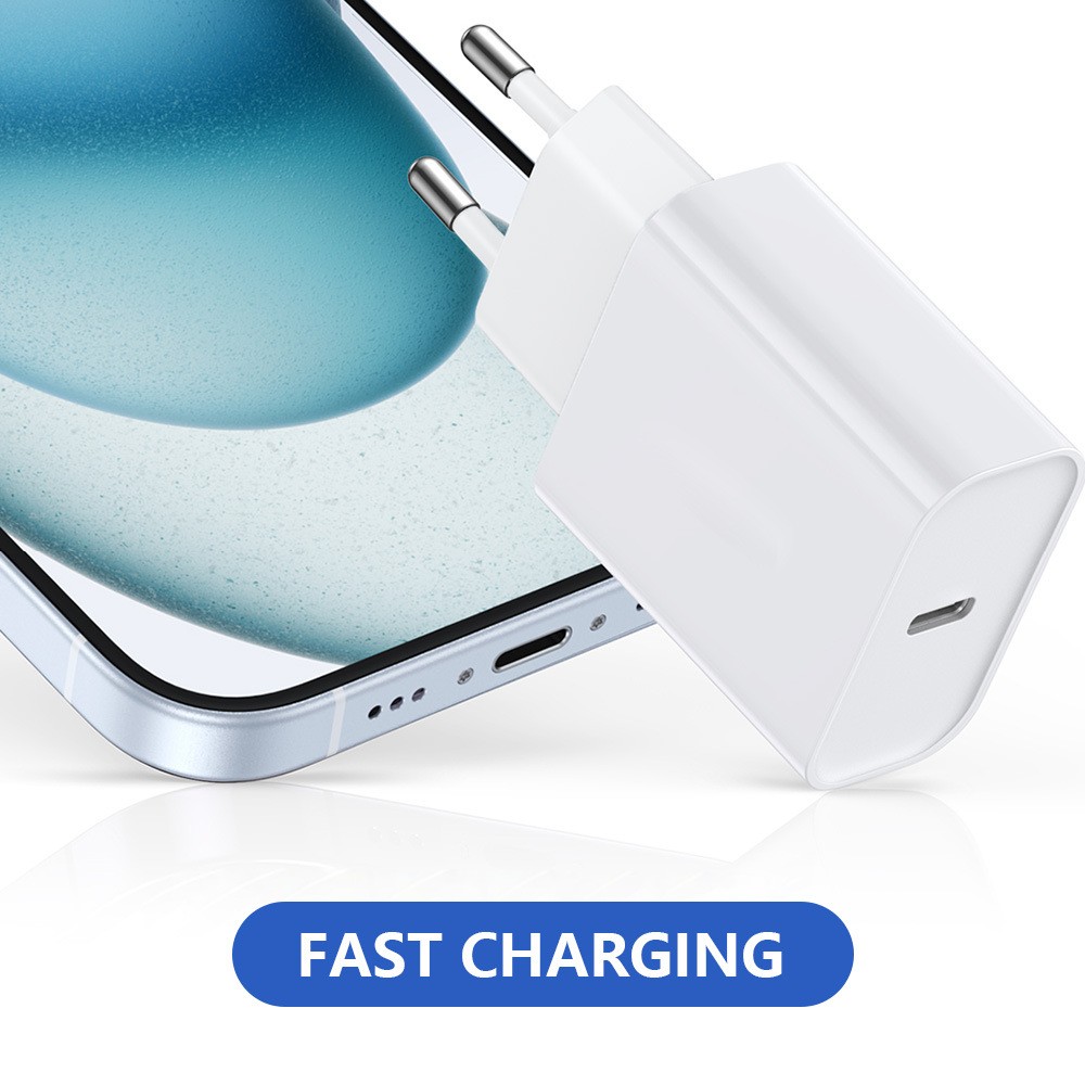 Incarcator Retea Fast Charge, Flippy, Incarcator Standard European Power Delivery 20 W, Compatibil cu iPhone 8-14, Alb