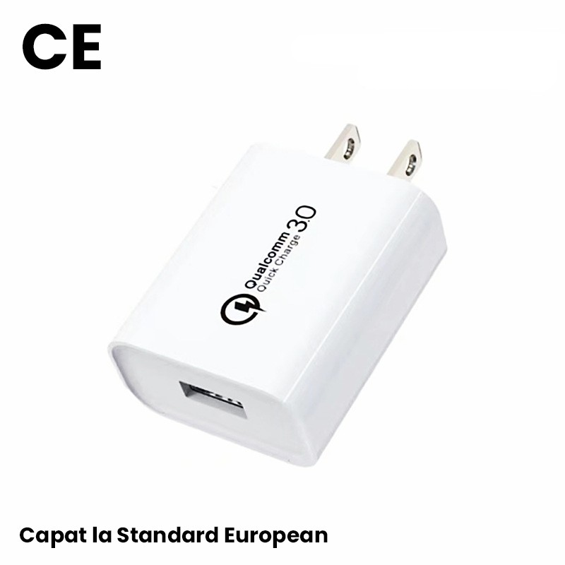 Incarcator Retea Fast Charge 5V3A, Flippy, Capat STANDARD EUROPEAN QC 3.0, 18W, Fara Cablu, Alb