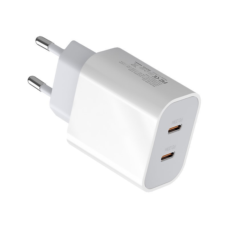 Incarcator Fast Charge pentru Telefon, Flippy, Power Delivery 40W, Dual Port Type-C la PD20W, Compatibil cu orice Telefon, Alb