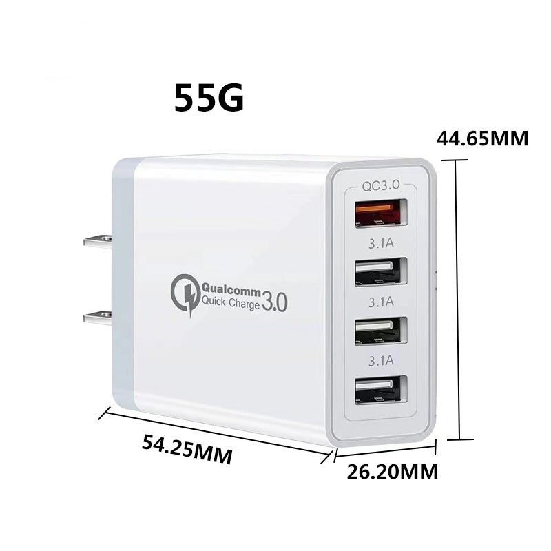 Incarcator Fast Charge pentru Telefon 33W, Flippy, Incarcator Quick Charge cu 4 Porturi USB-A, Power Delivery 33W, Cap Standard European, Alb