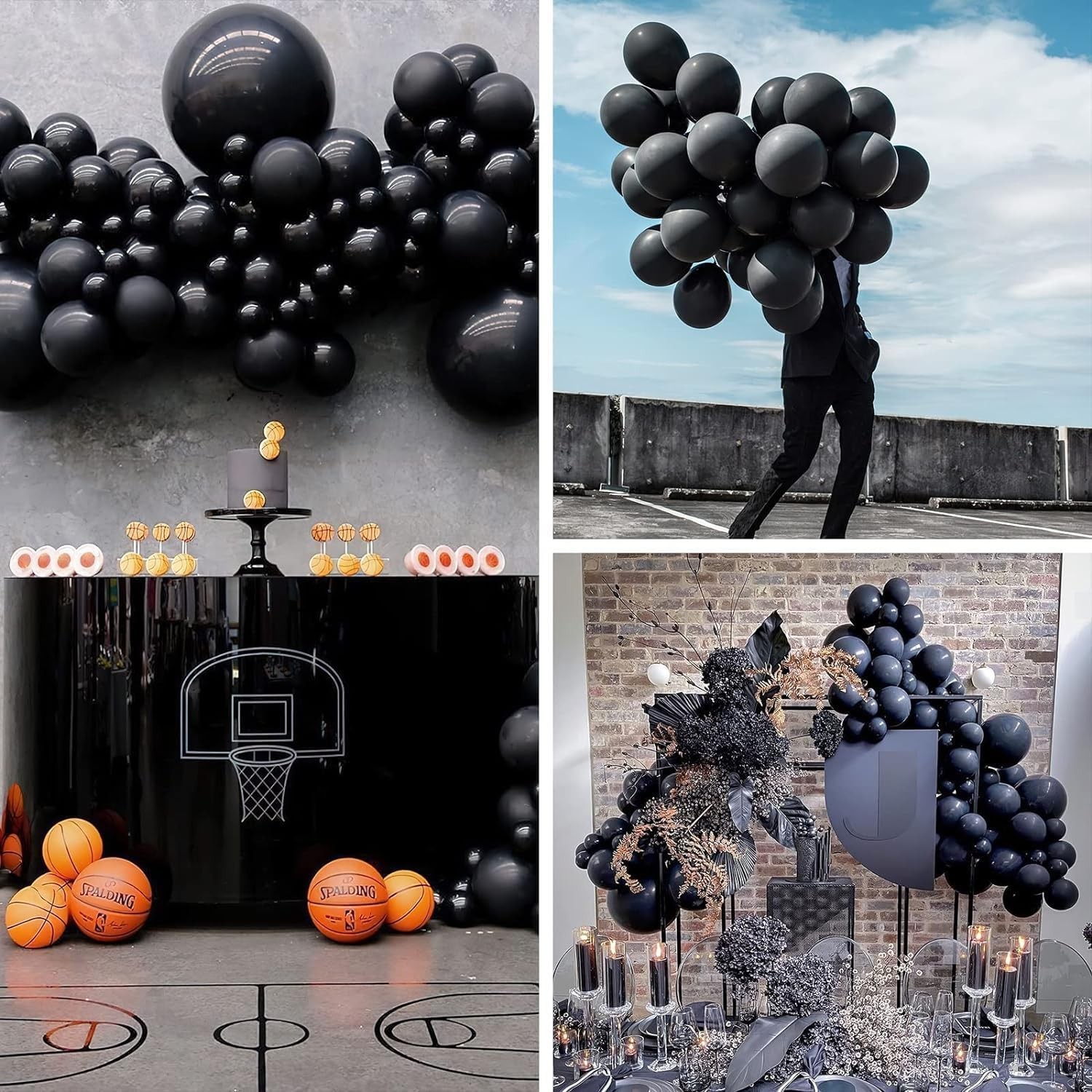 Set 12 Baloane, Flippy, din Latex Standard, 13 cm, Negru