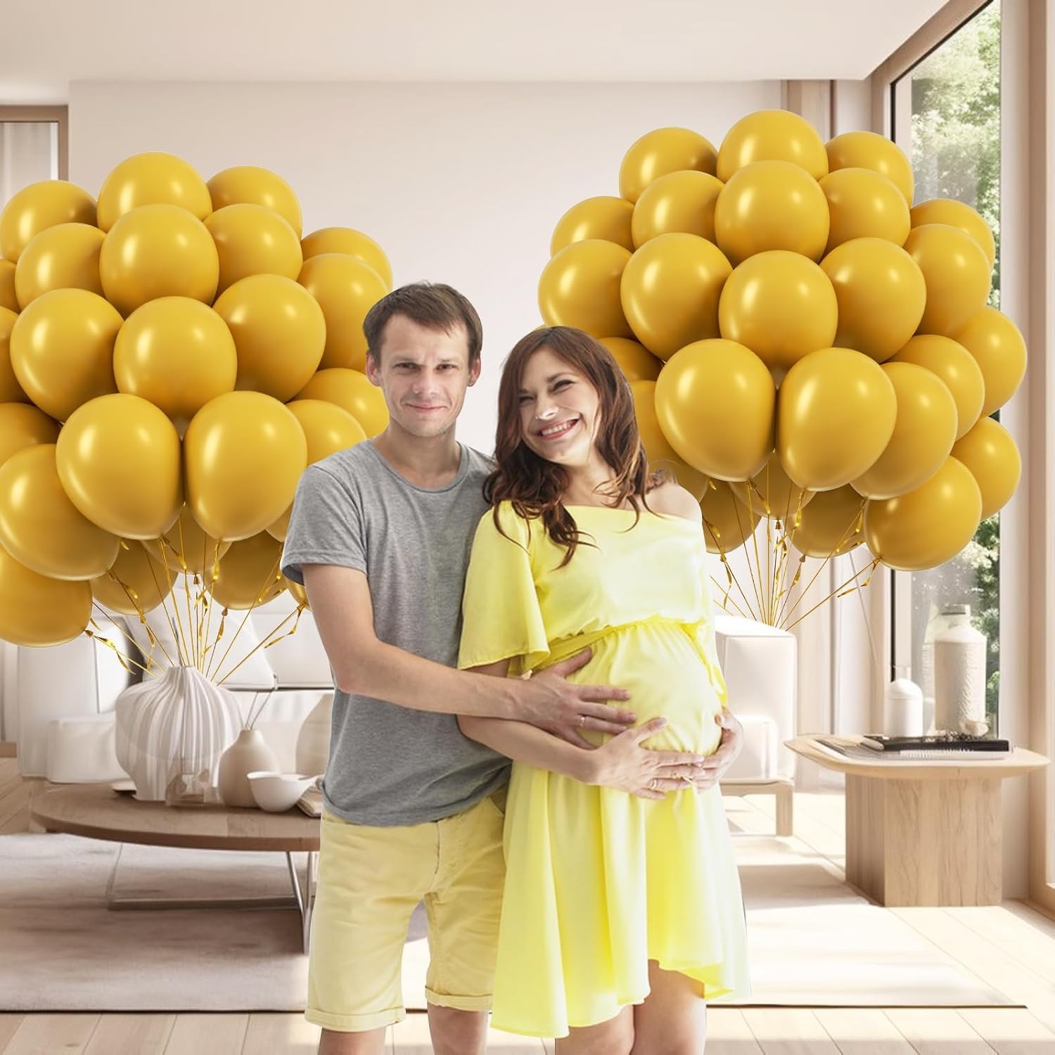 Set 12 Baloane, Flippy, din Latex Standard, 13 cm, Galben Mustar