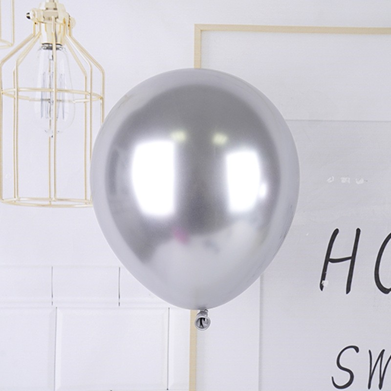Set 12 Baloane, Flippy, din Latex Chrome, 25 cm, Argintiu