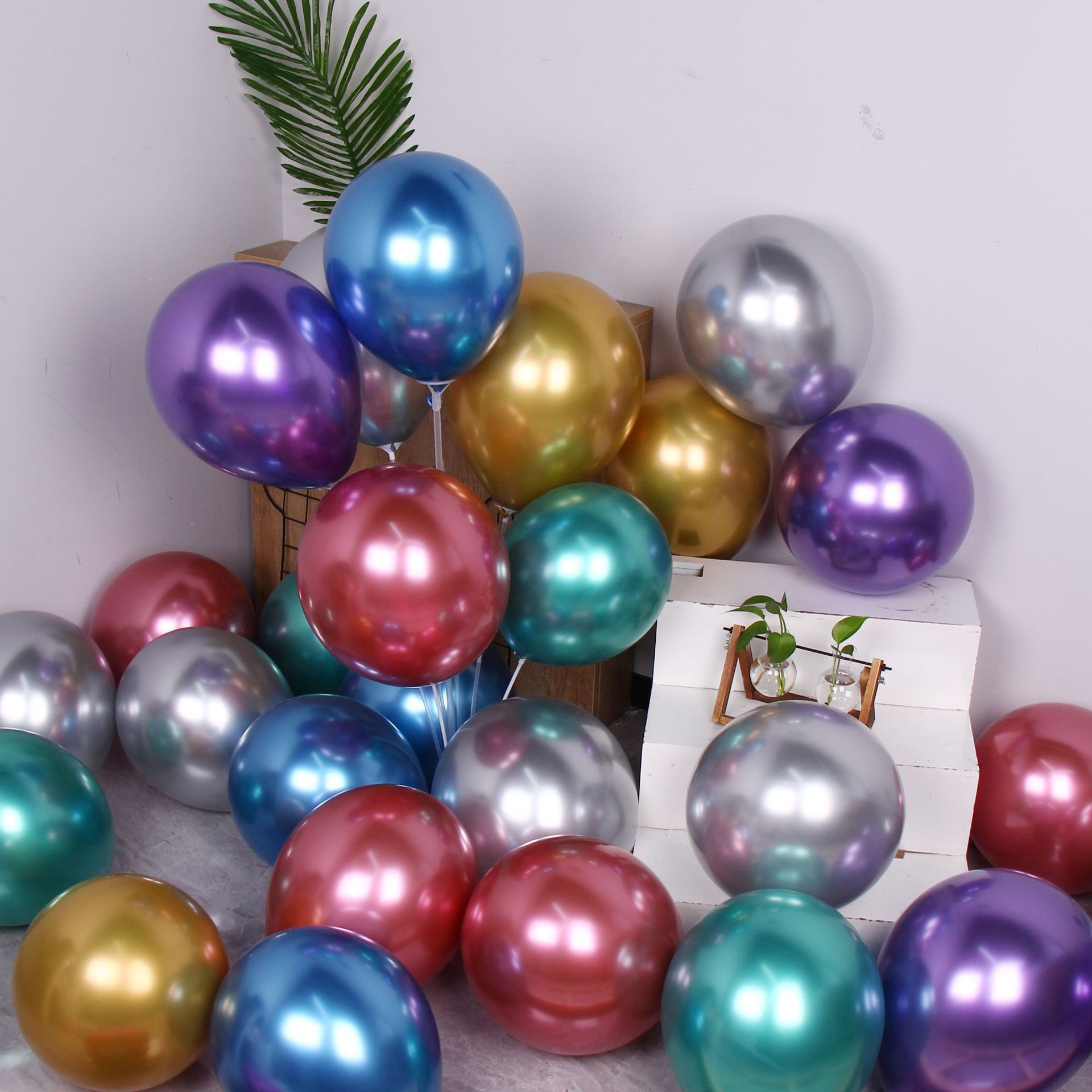 Set 12 Baloane, Flippy, din Latex Chrome, 25 cm, Roz-Auriu