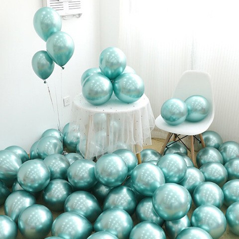 Set 12 Baloane, Flippy, din Latex Chrome, 25 cm, Turcoaz