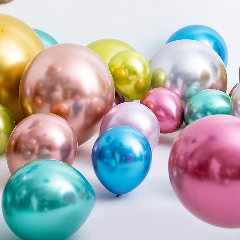 Set 12 Baloane, Flippy, din Latex Chrome, 13 cm, Roz-Auriu