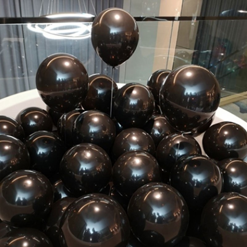 Set 12 Baloane, Flippy, din Latex Chrome, 13 cm, Negru