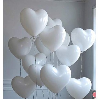 Set 10 Baloane, Flippy, Model Inima, din Latex, 25 cm, Alb