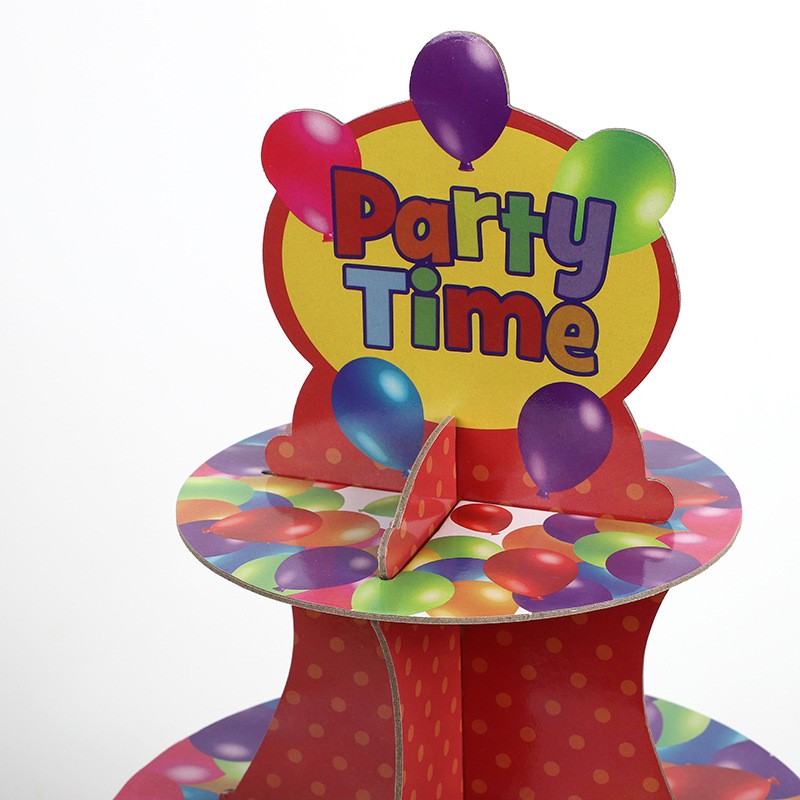 Suport Prajituri, Flippy, 3 Etaje, Design de Petrecere, pentru Prajituri, Candy Bar, din Carton, Rosu/Multicolor