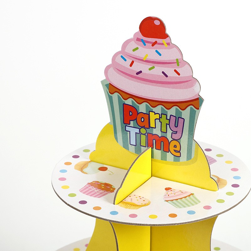 Suport Prajituri, Flippy, 3 Etaje, Design de Petrecere, pentru Prajituri, Candy Bar, din Carton, Galben/Multicolor