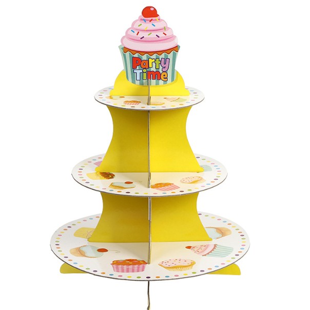 Suport Prajituri, Flippy, 3 Etaje, Design de Petrecere, pentru Prajituri, Candy Bar, din Carton, Galben/Multicolor