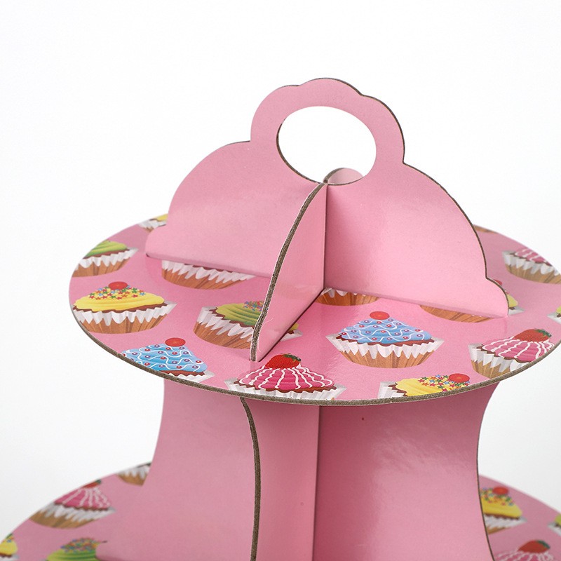 Suport Prajituri, Flippy, 3 Etaje, Design de Petrecere, pentru Prajituri, Candy Bar, din Carton, Roz/Multicolor