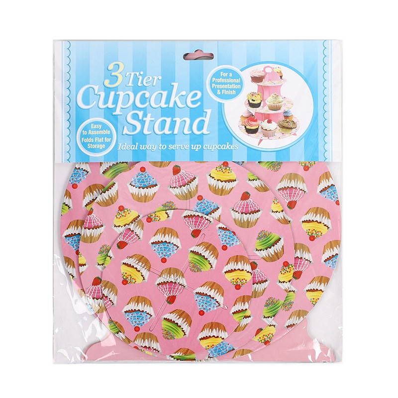 Suport Prajituri, Flippy, 3 Etaje, Design de Petrecere, pentru Prajituri, Candy Bar, din Carton, Roz/Multicolor