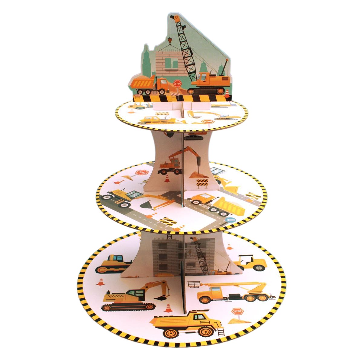 Suport Etajat pentru Prajituri, Flippy, cu Tematica Santier de Constructie, 3 Nivele, 38 cm, Model 3, Multicolor