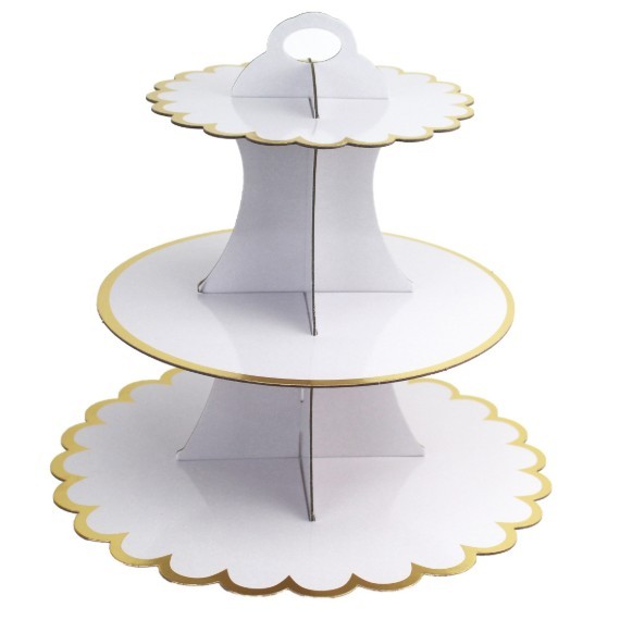 Etajera pentru Prajituri, Flippy, din Carton, 3 Nivele, 16/22/29 cm Diametru, Inaltime 38 cm, Alb