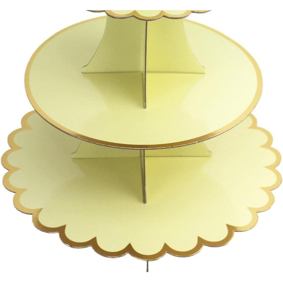 Etajera pentru Prajituri, Flippy, din Carton, 3 Nivele, 16/22/29 cm Diametru, Inaltime 38 cm, Galben