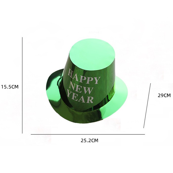 Palarie Happy New Year pentru Revelion, Flippy, Palarie Festiva de Anul Nou, Palarie Magica din Hartie, 29 x 25 x 15.5 cm, Colorata Sclipitor Verde