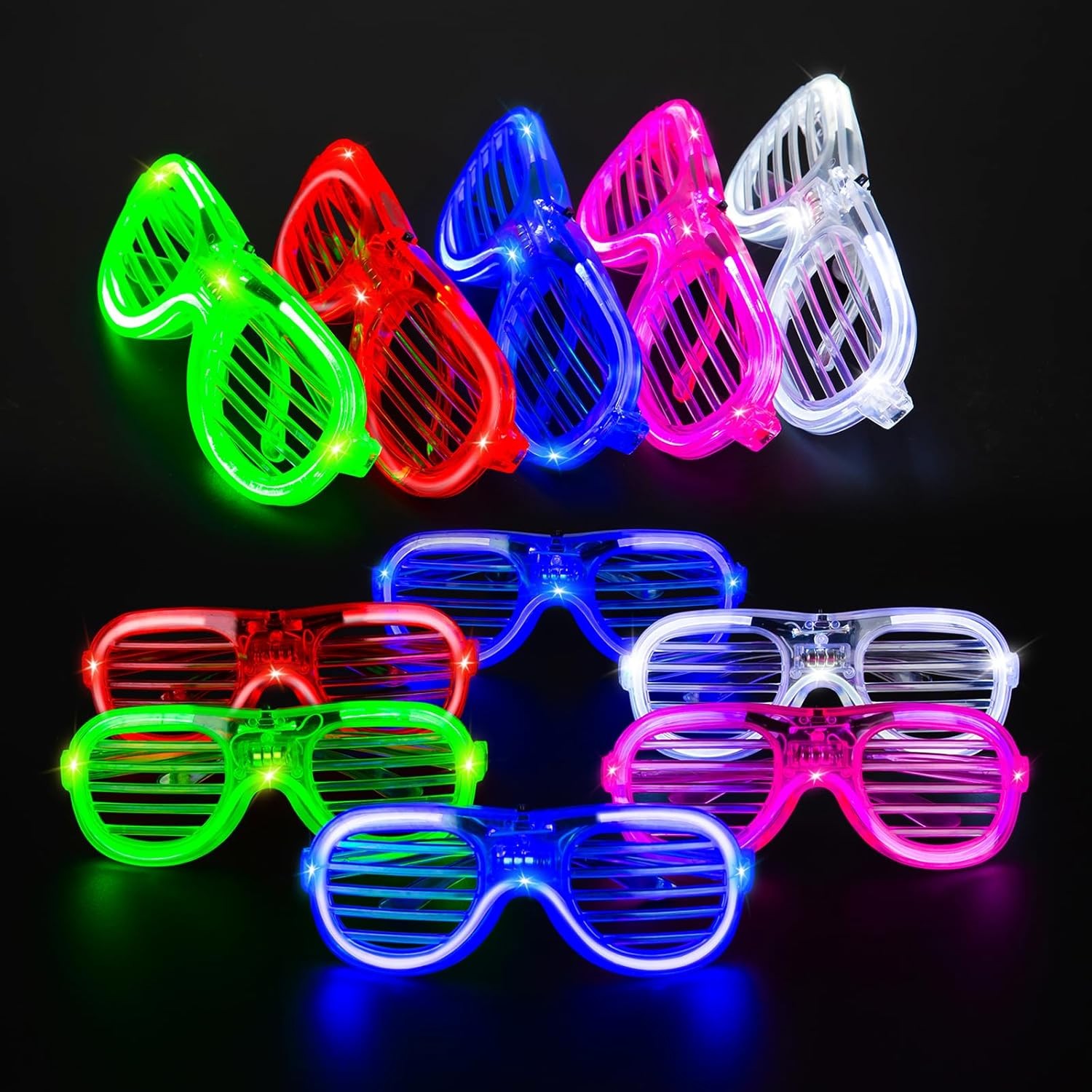 Ochelari de Petrecere cu LED, Flippy, Model Grilaj, din Plastic, 3 Moduri de Iluminat, Marime Universala, Multicolor