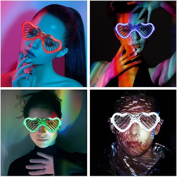 Ochelari de Petrecere cu LED, Flippy, Model Inima, din Plastic, 3 Moduri de Iluminat, Marime Universala, Multicolor