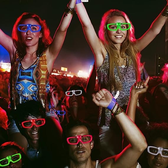 Ochelari de Petrecere cu LED, Flippy, Model Neon, din Plastic, 3 Moduri de Iluminat, Marime Universala, Multicolor