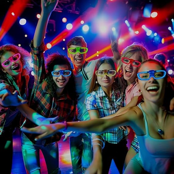 Ochelari de Petrecere cu LED, Flippy, Model Neon, din Plastic, 3 Moduri de Iluminat, Marime Universala, Multicolor