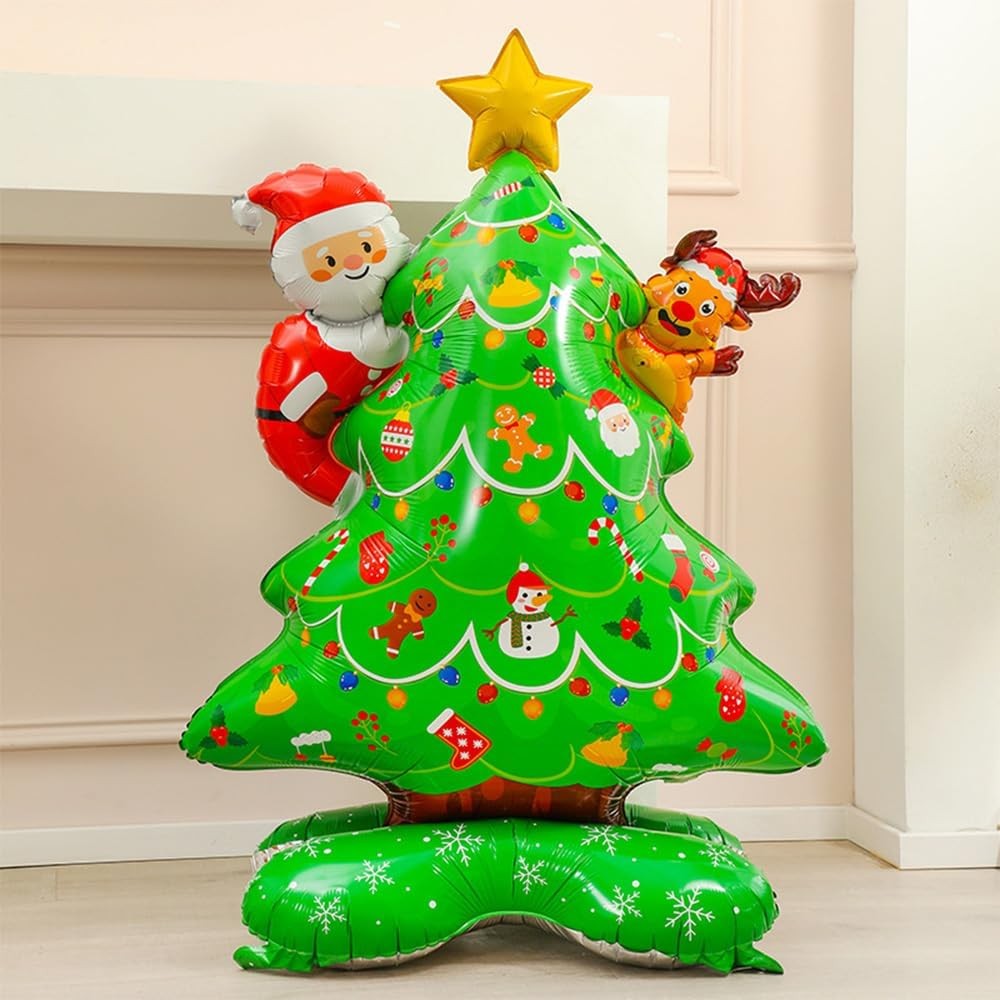 Balon Brad, Flippy, din Folie de Aluminiu, Tema Craciun, 62 x 34 x 117 cm, Baza Stabila, Verde