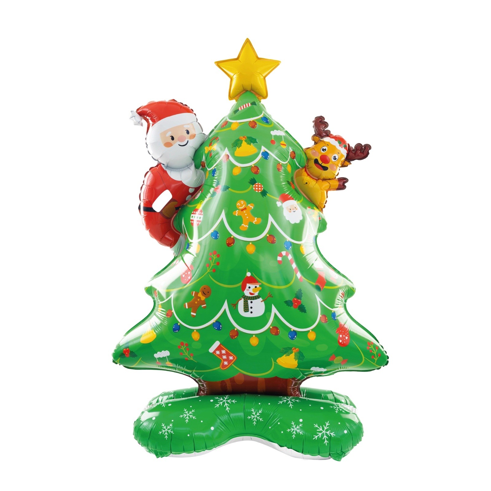 Balon Brad, Flippy, din Folie de Aluminiu, Tema Craciun, 62 x 34 x 117 cm, Baza Stabila, Verde