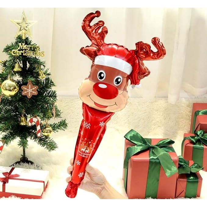 Balon Ren, Flippy, din Folie de Aluminiu, de Mana, Tema Craciun, 29 x 62 cm, Maro