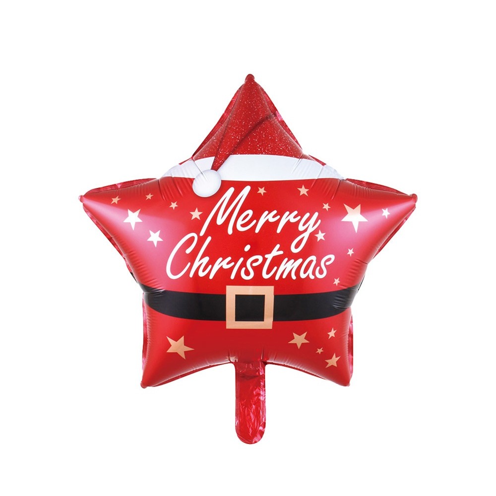 Balon Stea, Flippy, din Folie de Aluminiu, Tema Craciun Merry Christmas, 45 x 45 cm, Rosu