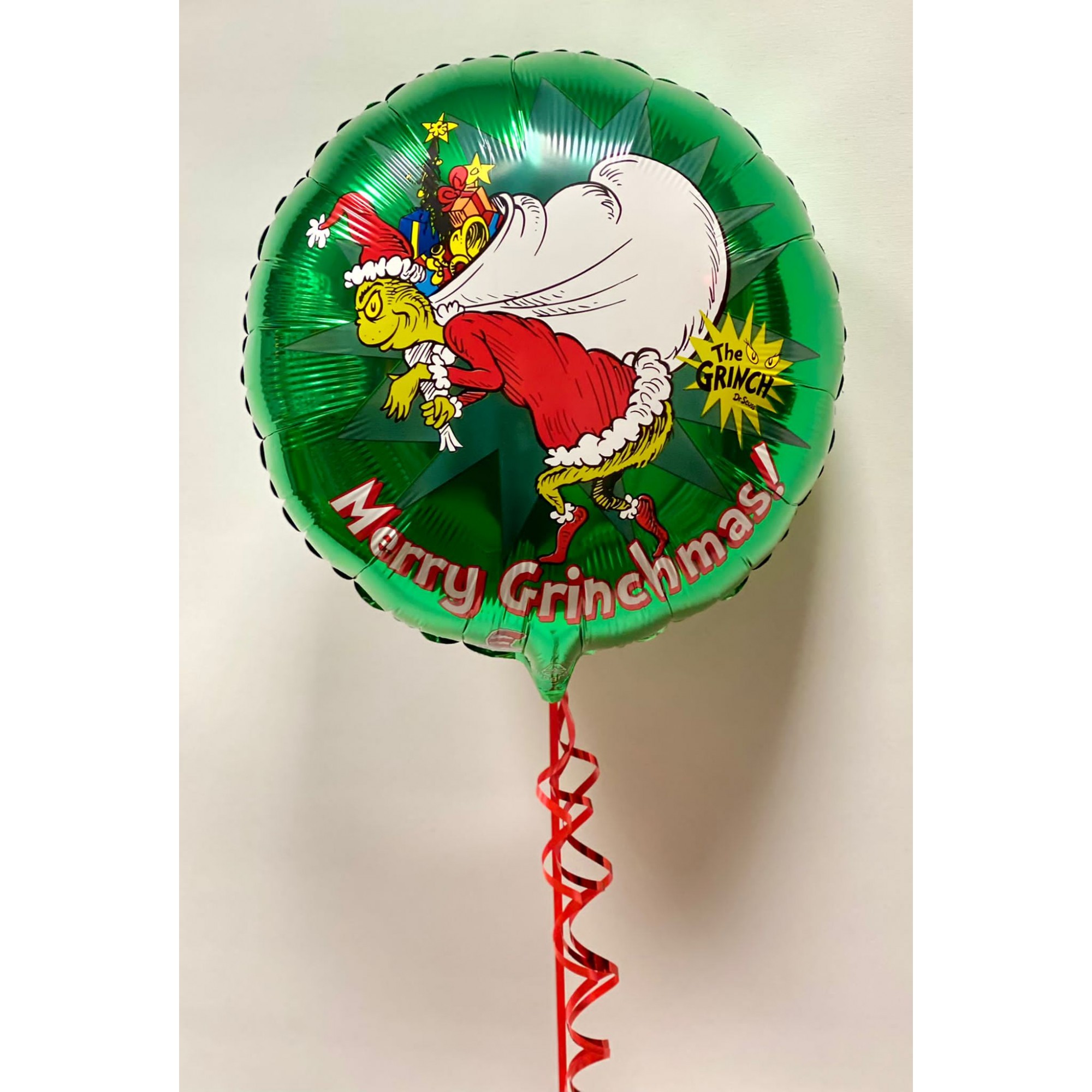 Balon Rotund, Flippy, din Folie de Aluminiu, Tema Craciun, Model Grinch, 44x53 cm, Verde