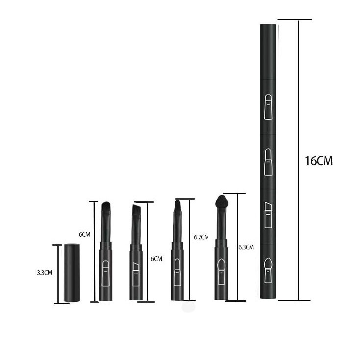 Set Pensule de Machiaj 4in1, Flippy, pentru Fard, Sprancene si Buze, 16 cm, din Plastic, Negru