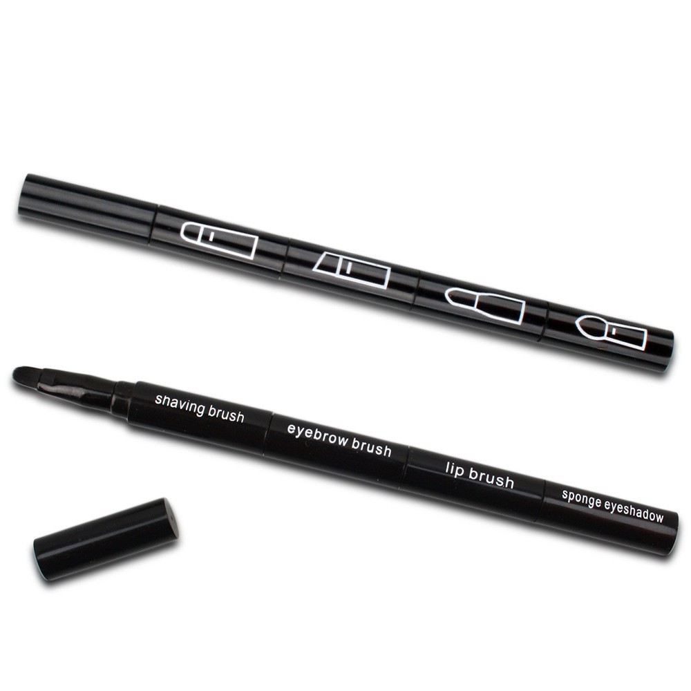 Set Pensule de Machiaj 4in1, Flippy, pentru Fard, Sprancene si Buze, 16 cm, din Plastic, Negru