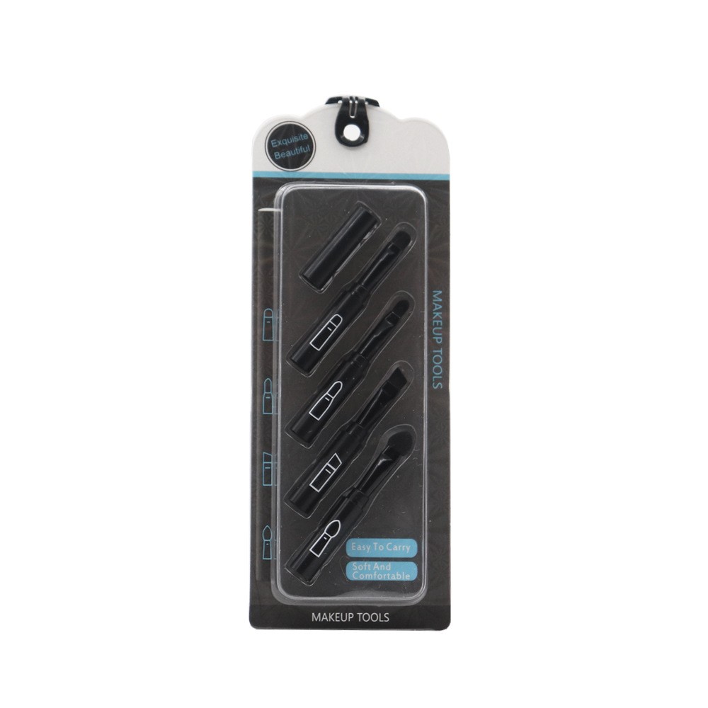 Set Pensule de Machiaj 4in1, Flippy, pentru Fard, Sprancene si Buze, 16 cm, din Plastic, Negru
