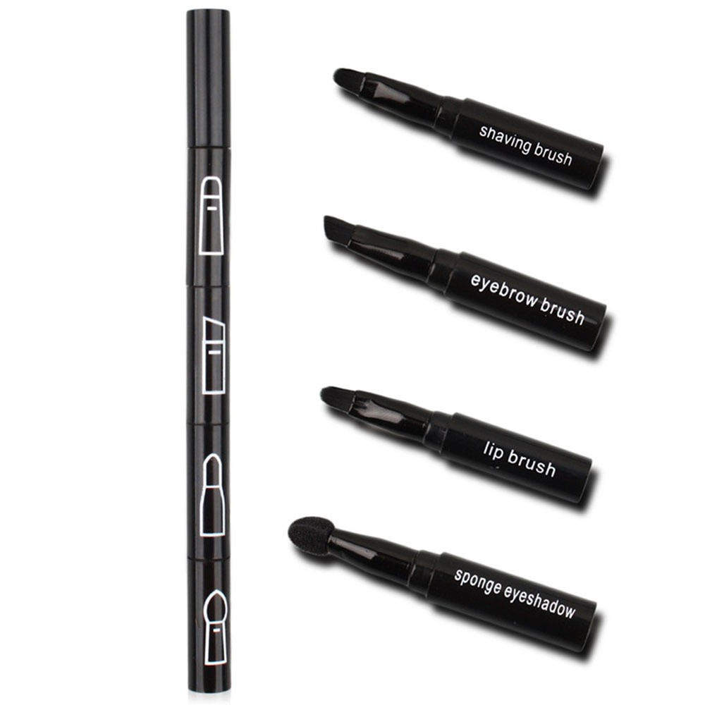 Set Pensule de Machiaj 4in1, Flippy, pentru Fard, Sprancene si Buze, 16 cm, din Plastic, Negru