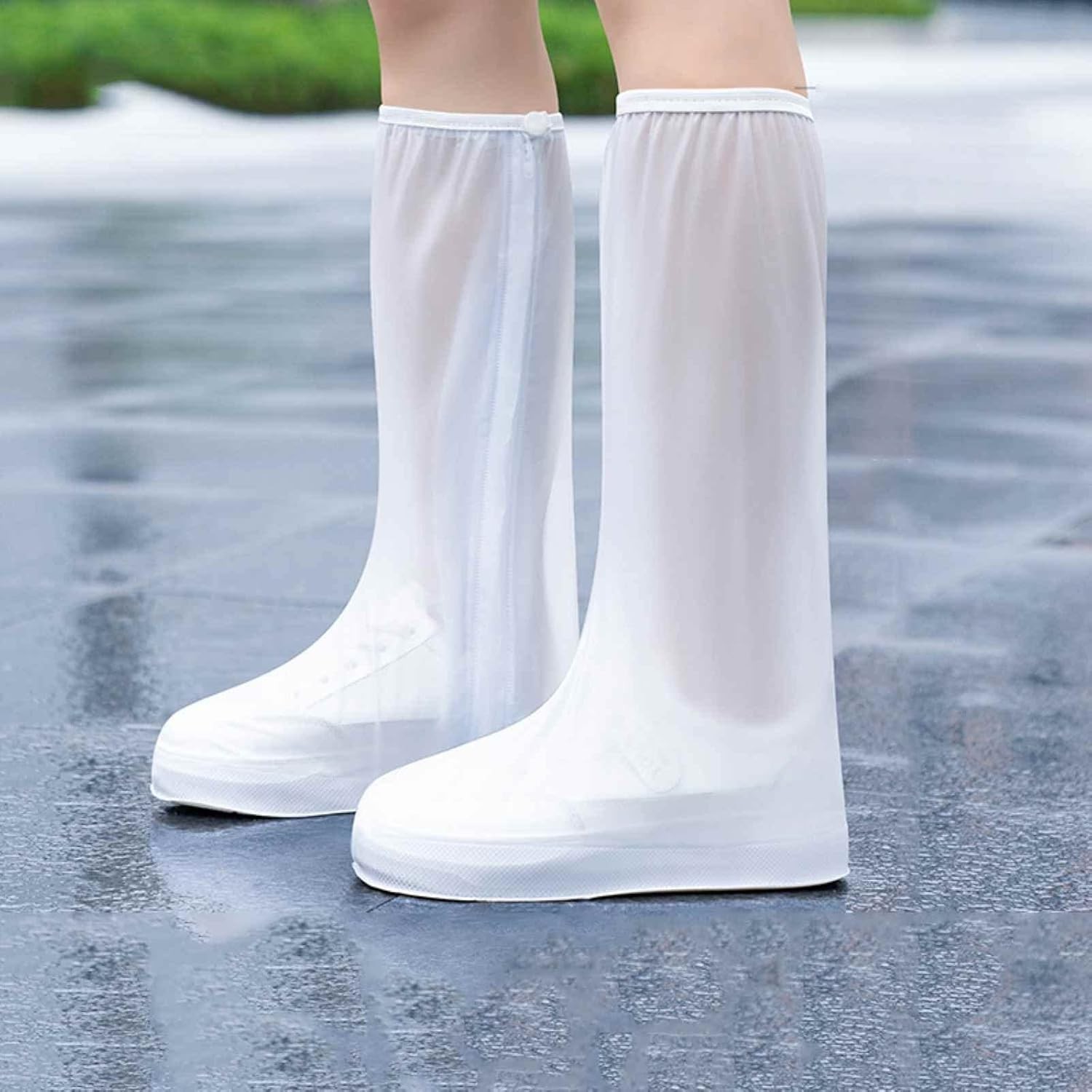 Protectie Incaltaminte pentru Ploaie si Noroi, Flippy, Impermeabila, Talpa Antiderapanta, cu Fermoar si Capsa, Inaltime 40 cm, Marime S 34-35, Alb