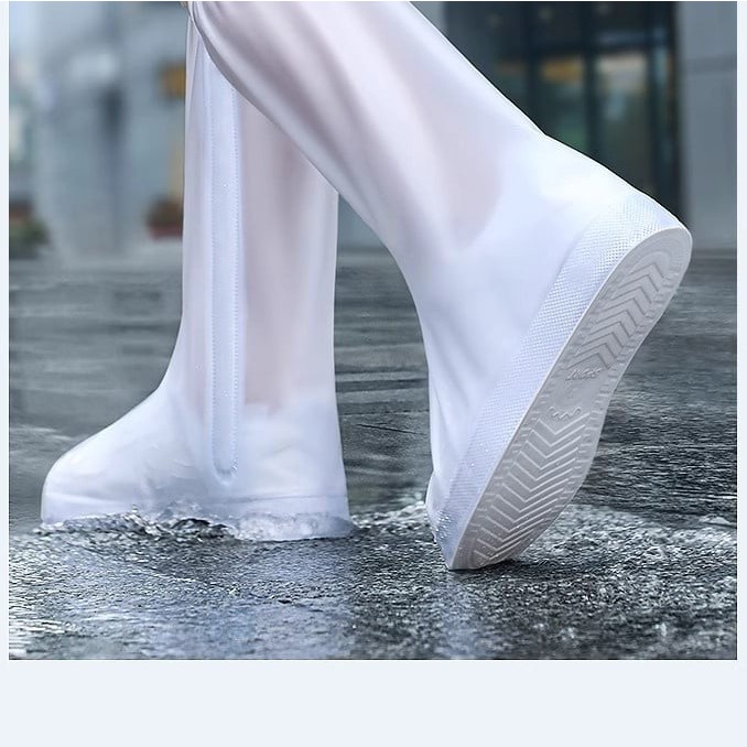 Protectie Incaltaminte pentru Ploaie si Noroi, Flippy, Impermeabila, Talpa Antiderapanta, cu Fermoar si Capsa, Inaltime 40 cm, Marime XL 40-41, Alb