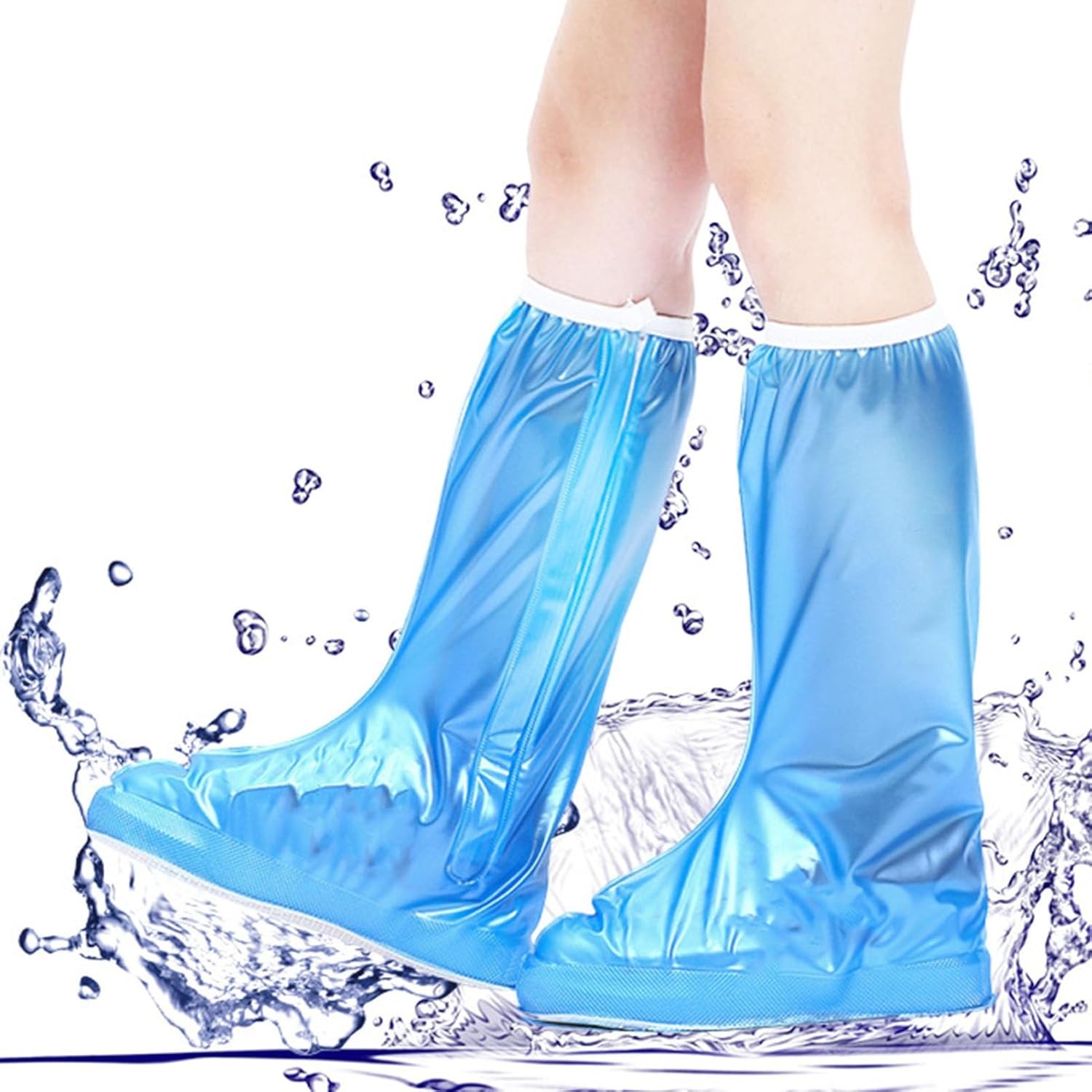 Protectie Incaltaminte pentru Ploaie si Noroi, Flippy, Impermeabila, Talpa Antiderapanta, cu Fermoar si Capsa, Inaltime 40 cm, Marime XXL 42-43, Albastru