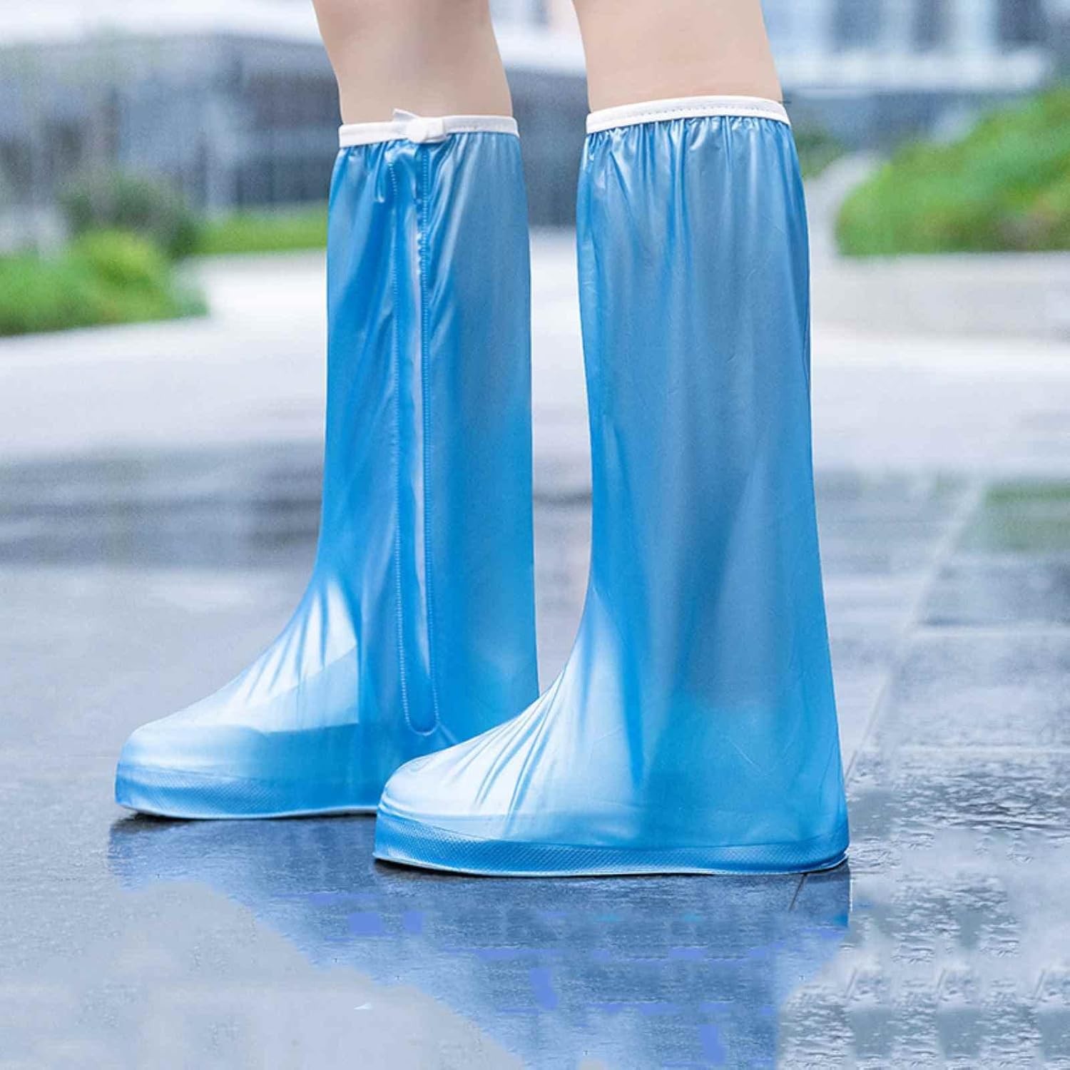 Protectie Incaltaminte pentru Ploaie si Noroi, Flippy, Impermeabila, Talpa Antiderapanta, cu Fermoar si Capsa, Inaltime 40 cm, Marime XXL 42-43, Albastru